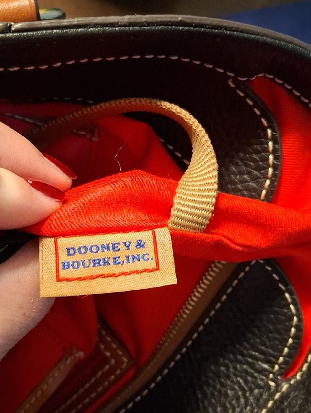 Dooney & Bourke Black Pebble Leather Tote with Brown Trim and Straps - Picture 14 of 16